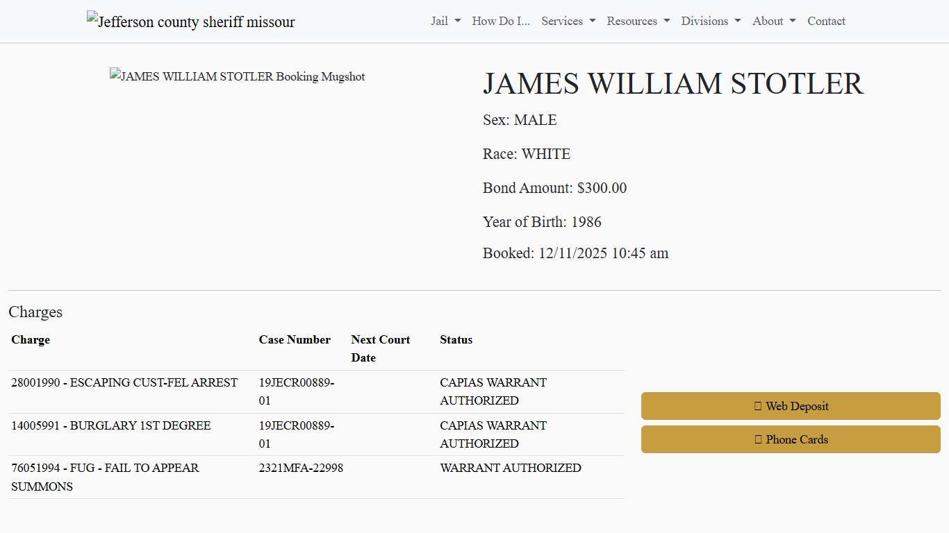 JAMES WILLIAM STOTLER Booked at the Jefferson County Jail