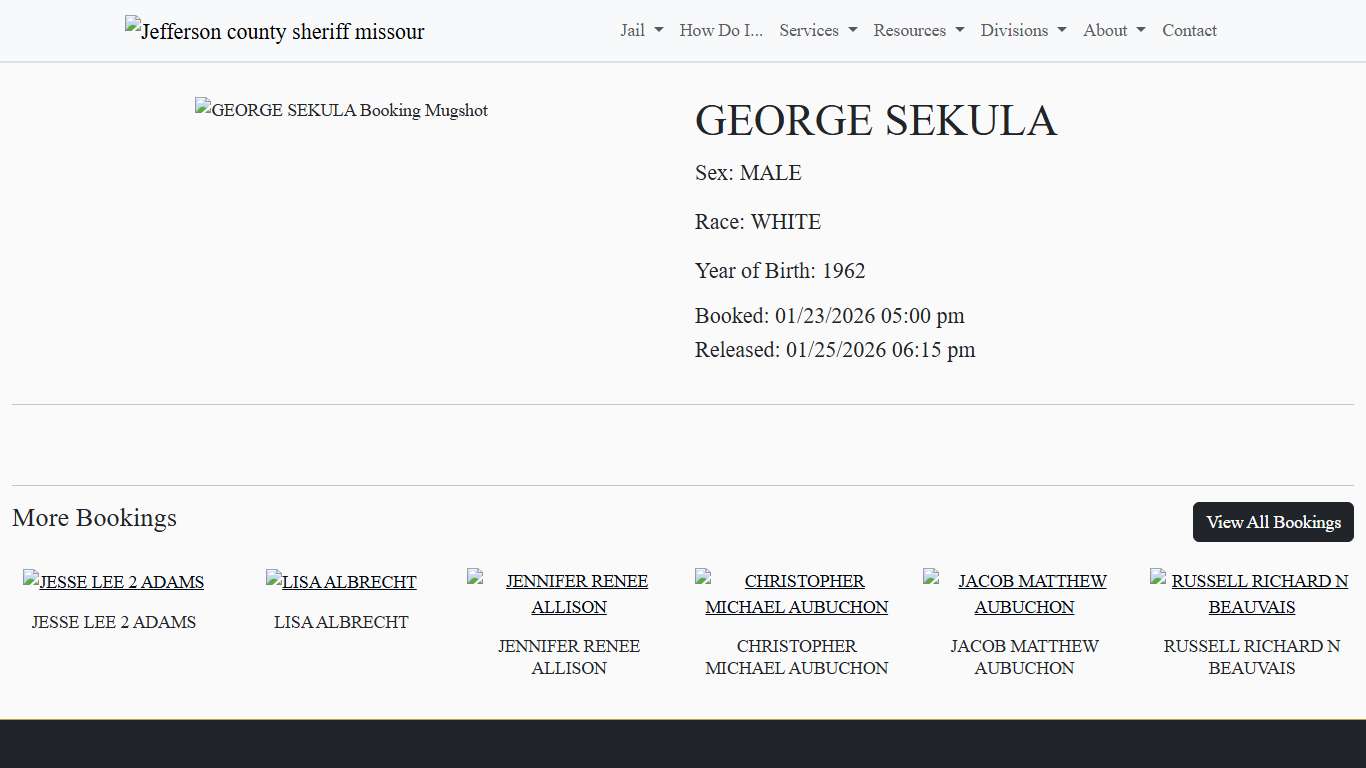 GEORGE SEKULA Booked at the Jefferson County Jail